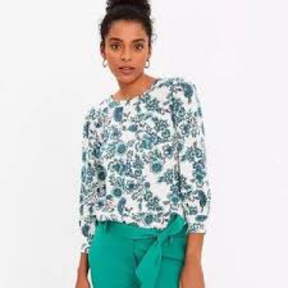 LOFT Green‎ and White Floral Blouse